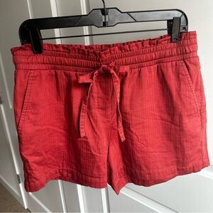 LOFT Outlet High Waist Rust Red/Orange Striped Paperbag Shorts